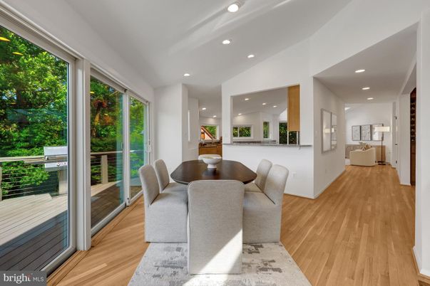 Dining room, Interior, Recessed Lighting, Wood Texture Flooring