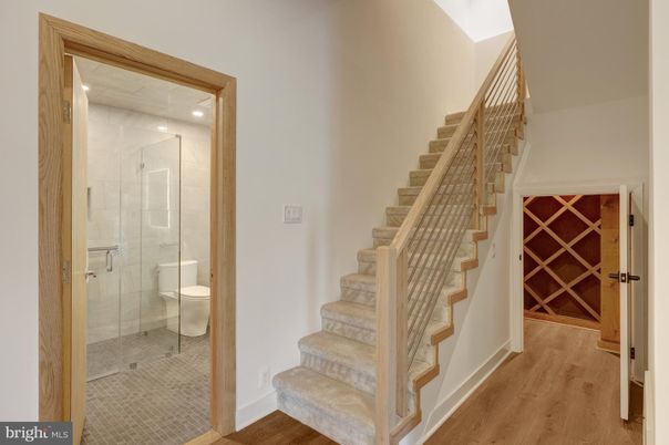 Bathroom, Glass Shower, Interior, Recessed Lighting, Wood Texture Flooring