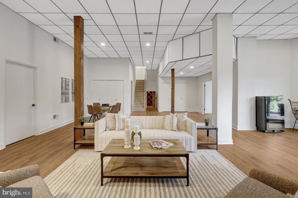 Dining room, Interior, Living room, Recessed Lighting, Wood Texture Flooring