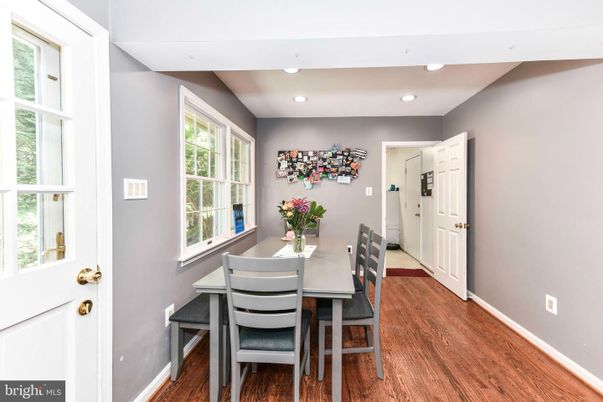 Dining room, Interior, Recessed Lighting, Wood Texture Flooring