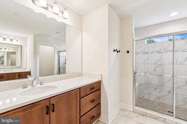 Bathroom, Glass Shower, Interior, Marble, Marble Walls, Recessed Lighting