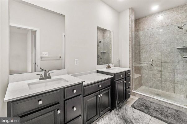 Bathroom, Dual Sink Vanities, Glass Shower, Interior, Recessed Lighting
