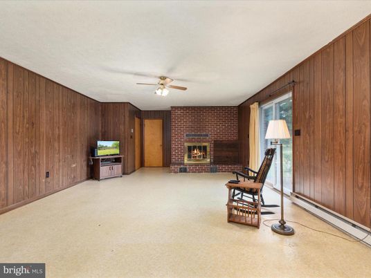 Empty room, Fireplace, Interior, Stone Walls, Wooden Walls