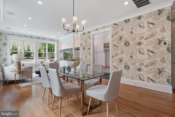 Chandelier, Dining room, Interior, Living room, Recessed Lighting, Wood Texture Flooring