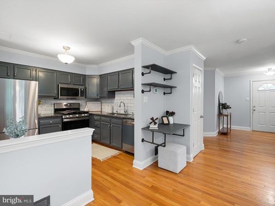 Interior, Kitchen, Stainless Steel Appliances, Wood Texture Flooring