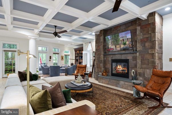 Fireplace, Interior, Living room, Recessed Lighting, Stone Walls