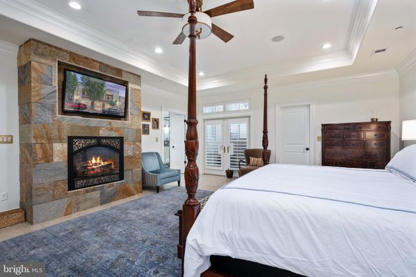 Bedroom, Fireplace, Interior, Recessed Lighting, Stone Walls