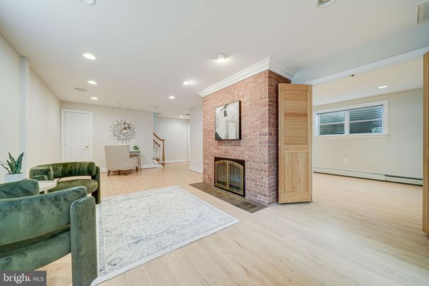 Fireplace, Interior, Recessed Lighting, Stone Walls, Wood Texture Flooring