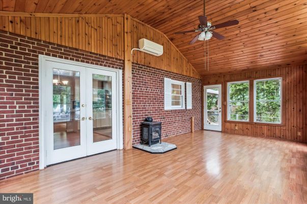 Empty room, Fireplace, Interior, Stone Walls, Wooden Ceilings, Wood Texture Flooring, Wooden Walls