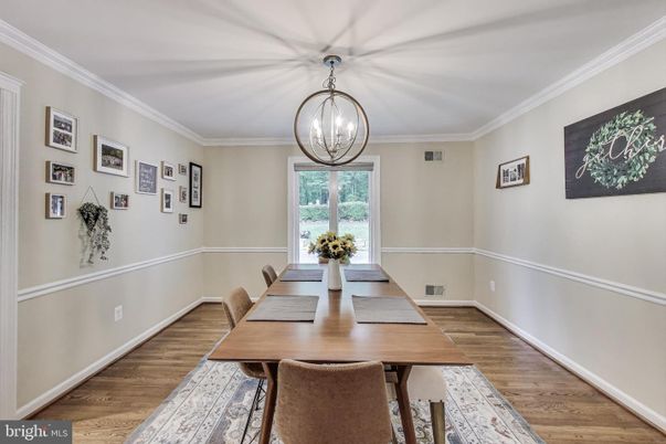 Dining room, Interior, Pendant Lights, Wood Texture Flooring
