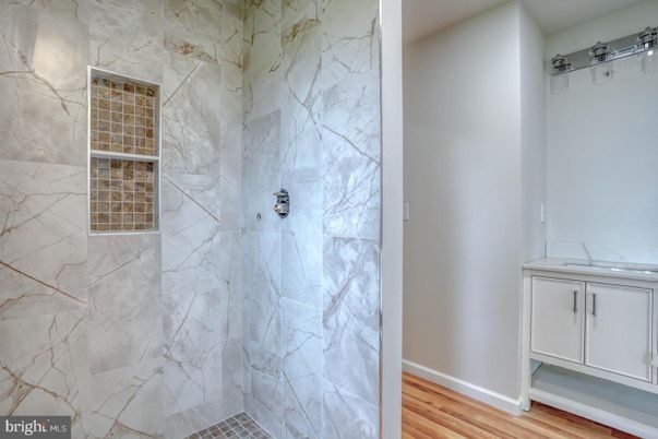 Bathroom, Interior, Marble Walls, Wood Texture Flooring