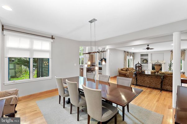 Dining room, Interior, Pendant Lights, Recessed Lighting, Wood Texture Flooring
