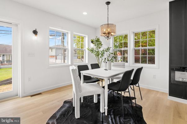 Dining room, Interior, Pendant Lights, Recessed Lighting, Wood Texture Flooring