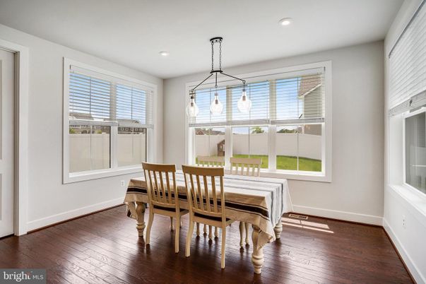 Dining room, Interior, Pendant Lights, Recessed Lighting, Wood Texture Flooring