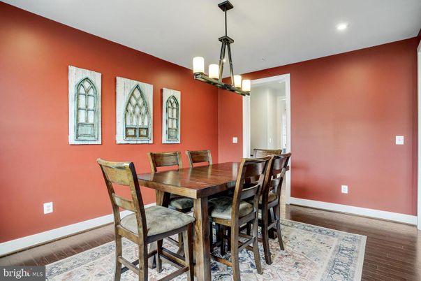 Dining room, Interior, Pendant Lights, Recessed Lighting, Wood Texture Flooring