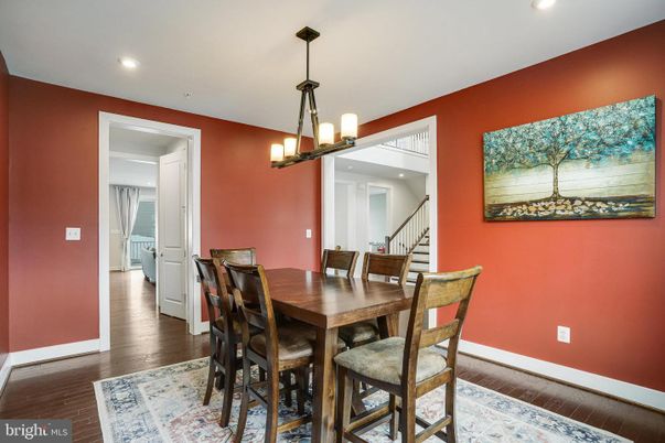Dining room, Interior, Pendant Lights, Recessed Lighting, Wood Texture Flooring