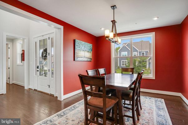 Dining room, Interior, Pendant Lights, Recessed Lighting, Wood Texture Flooring