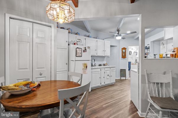 Dining room, Interior, Kitchen, Recessed Lighting, Wood Texture Flooring