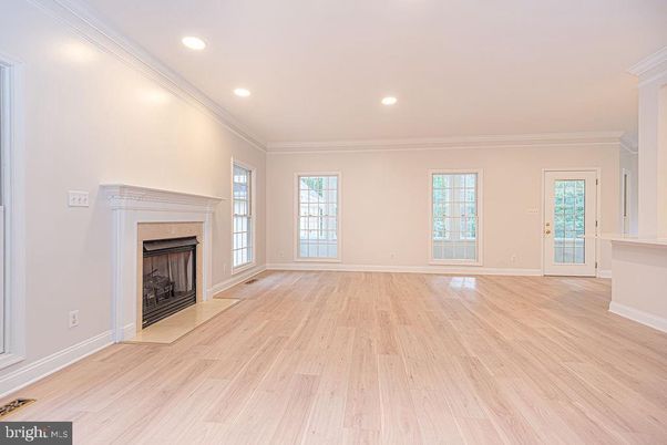Empty room, Fireplace, Interior, Recessed Lighting, Wood Texture Flooring