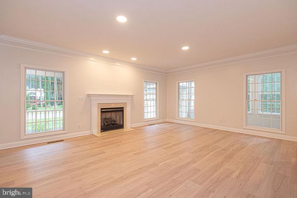 Empty room, Fireplace, Interior, Recessed Lighting, Wood Texture Flooring