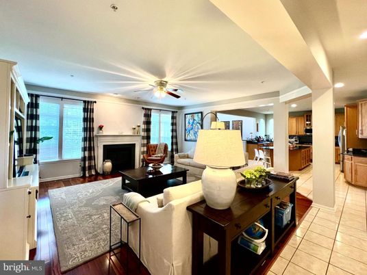 Fireplace, Interior, Kitchen, Living room, Recessed Lighting, Wood Texture Flooring