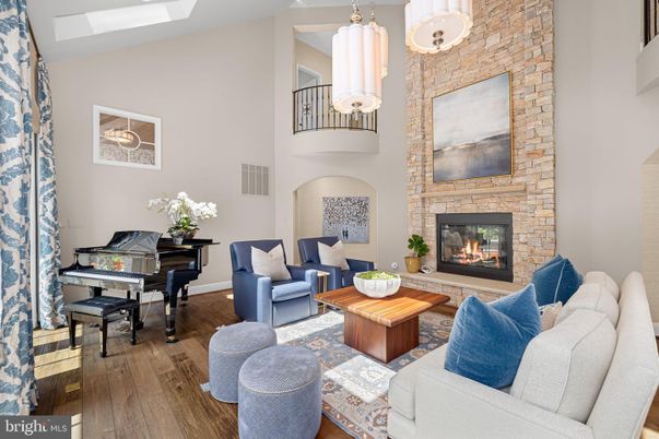 Fireplace, Interior, Living room, Pendant Lights, Piano, Stone Walls, Wood Texture Flooring