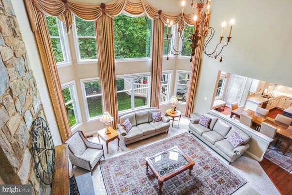 Chandelier, Dining room, Interior, Living room, Stone Walls, Wood Texture Flooring