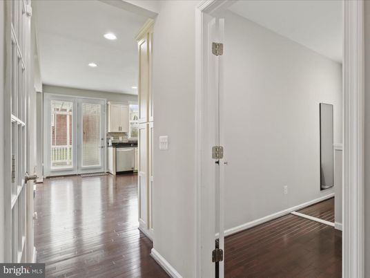 Empty room, Interior, Kitchen, Recessed Lighting, Wood Texture Flooring
