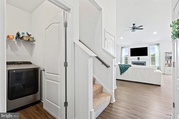 Fireplace, Interior, Kitchen, Living room, Recessed Lighting, Wood Texture Flooring