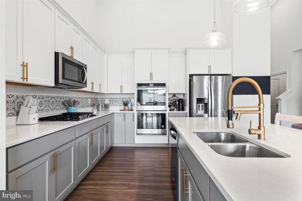 Interior, Kitchen, Pendant Lights, Stainless Steel Appliances, Wood Texture Flooring