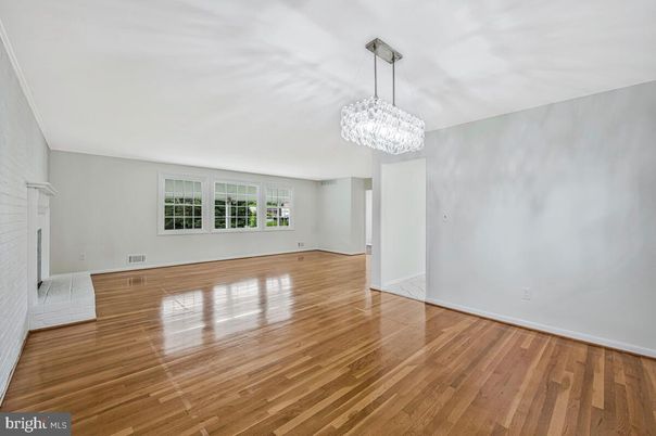 Chandelier, Empty room, Fireplace, Interior, Wood Texture Flooring