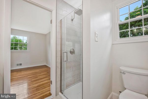Bathroom, Glass Shower, Interior, Wood Texture Flooring