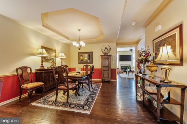 Chandelier, Dining room, Fireplace, Interior, Living room, Wood Texture Flooring