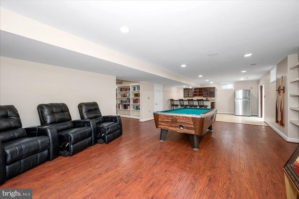 Billiard Table, Game Room, Interior, Recessed Lighting, Wood Texture Flooring