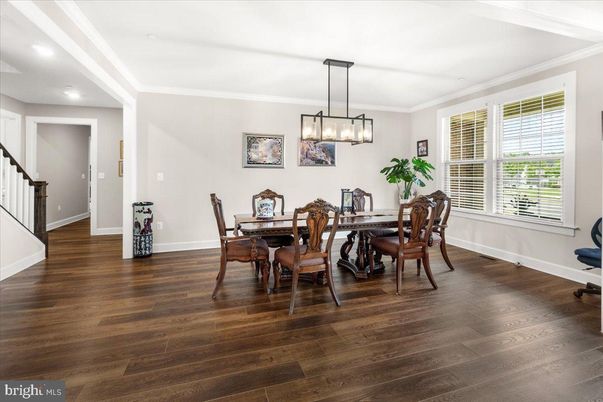 Chandelier, Dining room, Interior, Pendant Lights, Recessed Lighting, Wood Texture Flooring