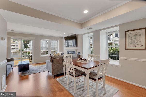 Dining room, Interior, Living room, Recessed Lighting, Wood Texture Flooring