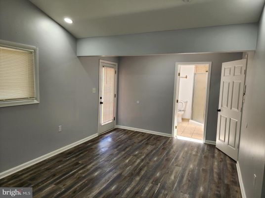 Bathroom, Empty room, Interior, Recessed Lighting, Wood Texture Flooring