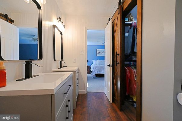 Bathroom, Bedroom, Dual Sink Vanities, Interior, Wood Texture Flooring