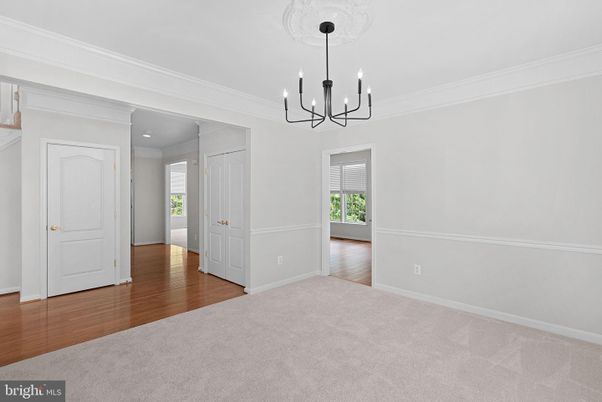 Chandelier, Empty room, Interior, Recessed Lighting, Wood Texture Flooring