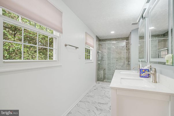 Bathroom, Glass Shower, Interior, Marble, Recessed Lighting