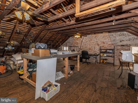 Home Office, Interior, Stone Walls, Wooden Beams, Wood Texture Flooring