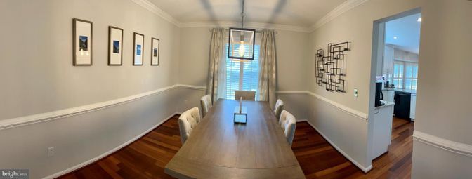 Dining room, Interior, Pendant Lights, Wood Texture Flooring
