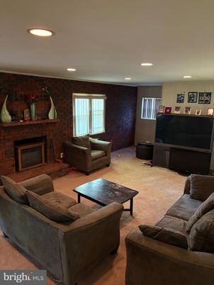Fireplace, Interior, Living room, Recessed Lighting, Stone Walls