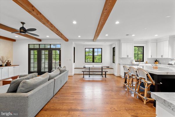 Interior, Kitchen, Living room, Recessed Lighting, Wooden Beams, Wood Texture Flooring