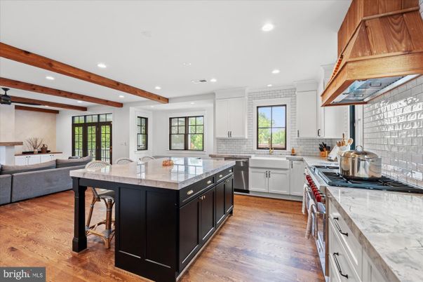Interior, Kitchen, Recessed Lighting, Stainless Steel Appliances, Wooden Beams, Wood Texture Flooring