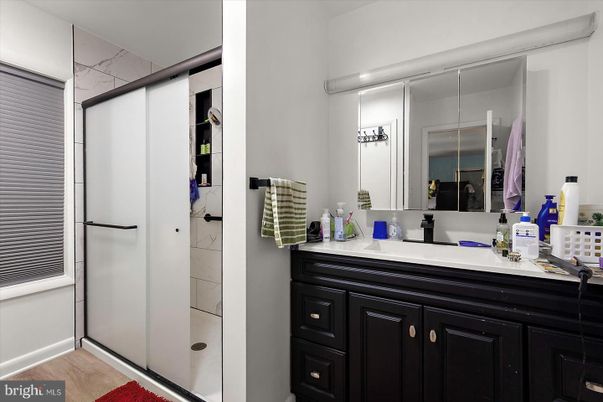 Bathroom, Glass Shower, Interior, Wood Texture Flooring
