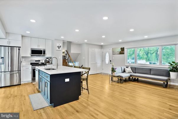 Interior, Kitchen, Living room, Recessed Lighting, Stainless Steel Appliances, Wood Texture Flooring