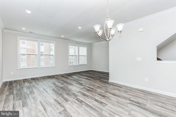Chandelier, Empty room, Interior, Recessed Lighting, Wood Texture Flooring