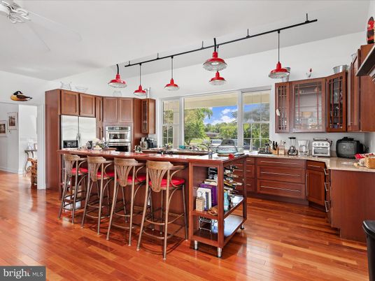 Interior, Kitchen, Pendant Lights, Stainless Steel Appliances, Wood Texture Flooring