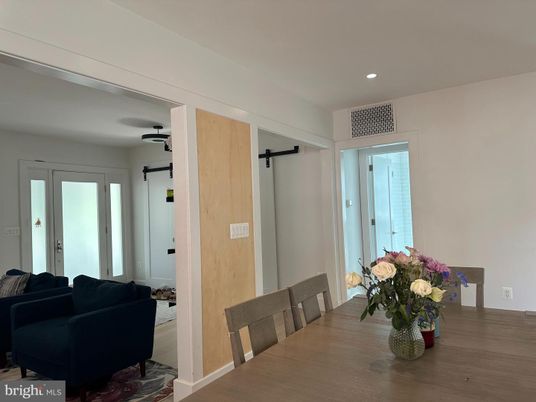 Dining room, Interior, Living room, Recessed Lighting, Wood Texture Flooring